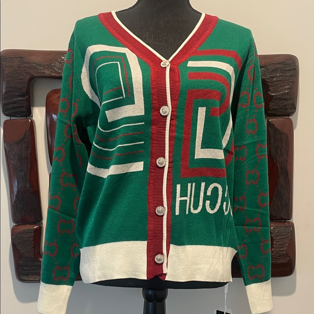Chic Green and Red Women's Cardigan